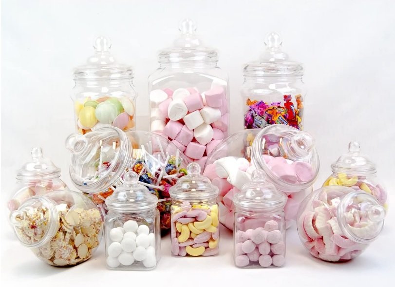 Tarros de plástico para candy bar. tarros para chuches y dulces