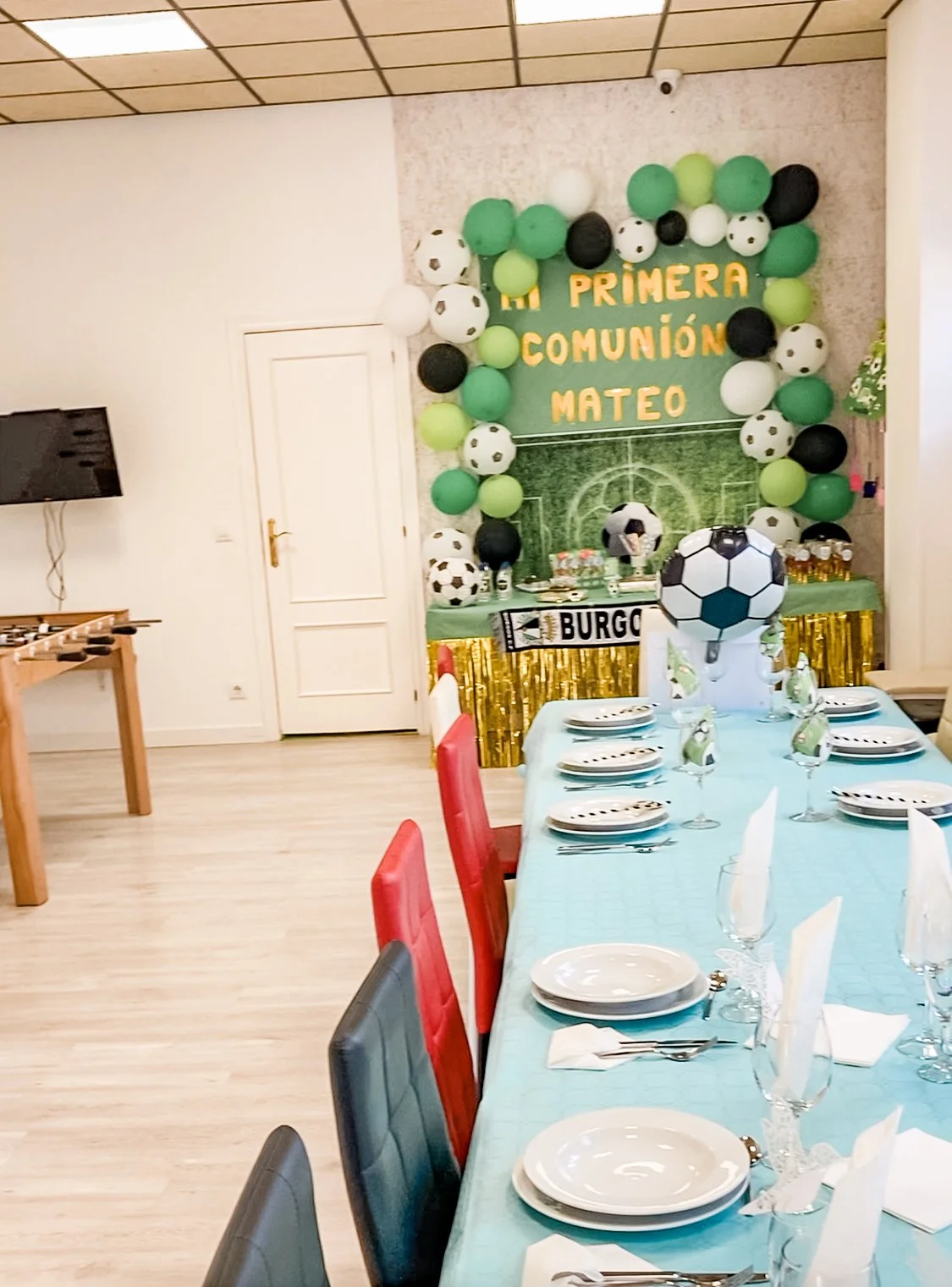 Comunión temática de fútbol celebrada en Espacio Bulevar, local privado para celebraciones familiares en Burgos