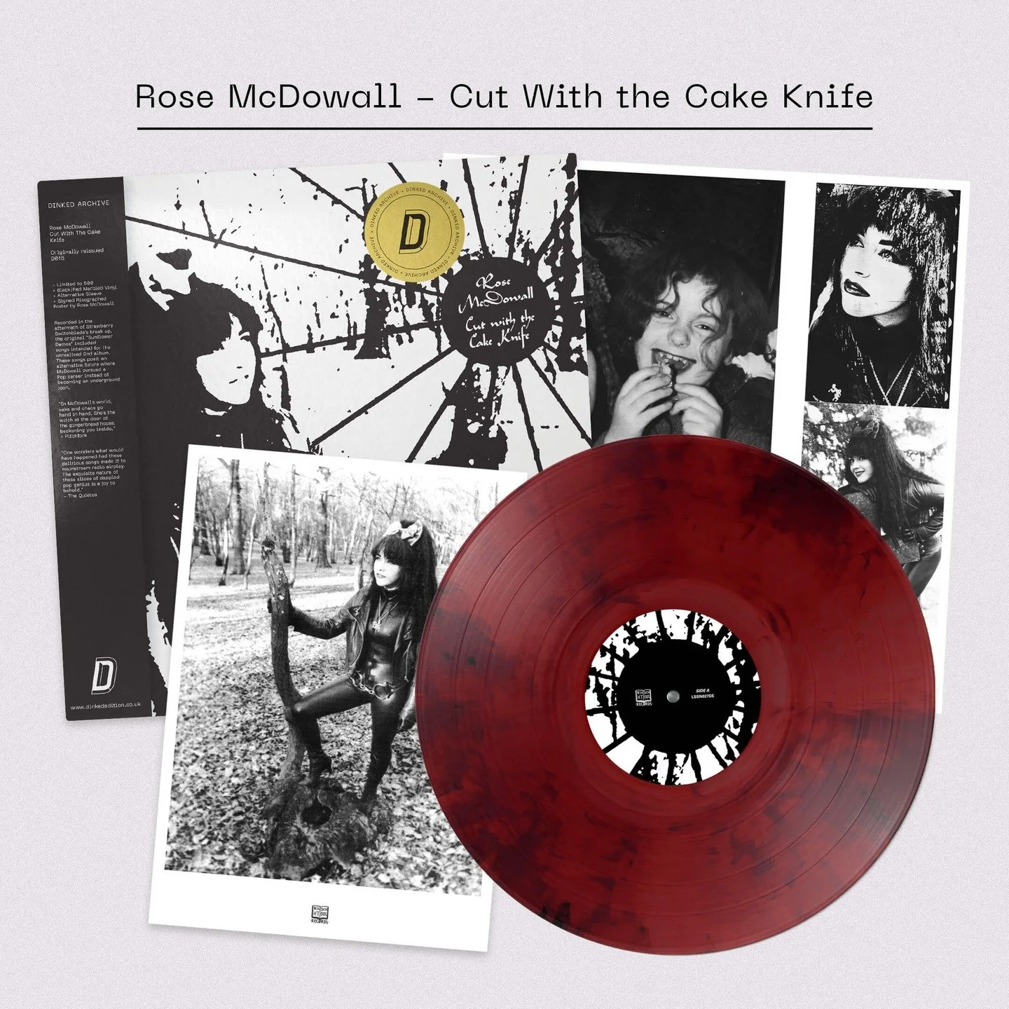We're absolutely delighted to bring you a limited and custom Dinked Archive Edition to celebrate Rose McDowall's Cut With The Cake Knife!

+ Dinked Archive Edition 30
+ Red &amp; black marble vinyl*
+ Alternative album artwork*
+ Signed* risograph po