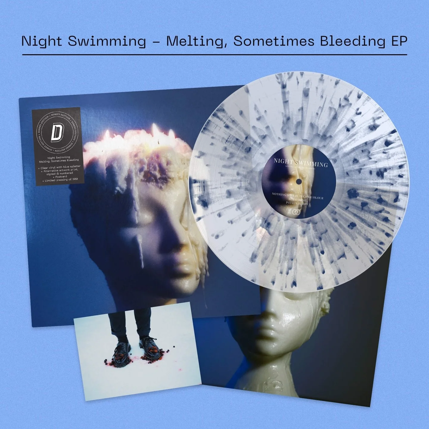 Drawn to the darker nuances of human experience, Bath-based five-piece Night Swimming craft vivid, cinematic soundscapes that blur the lines between dream-pop and indie rock.

+ Dinked Edition 401
+ Clear vinyl with blue splatter*
+ Alternative artwo