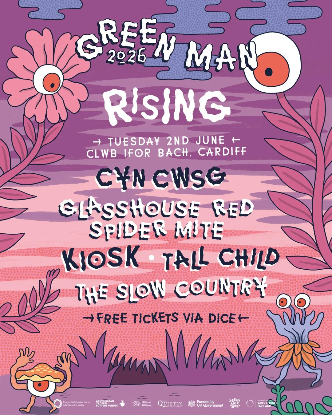 OKAY VERY NICE!

The @greenmanfest GM26 Rising finalists have been announced! 

⚡️HUGE congrats to @cyncwsg, @glasshouseredspidermite, @kioskband, @tallchildband and @theslowcountryband

The finalists are all in with the chance of opening the festiva