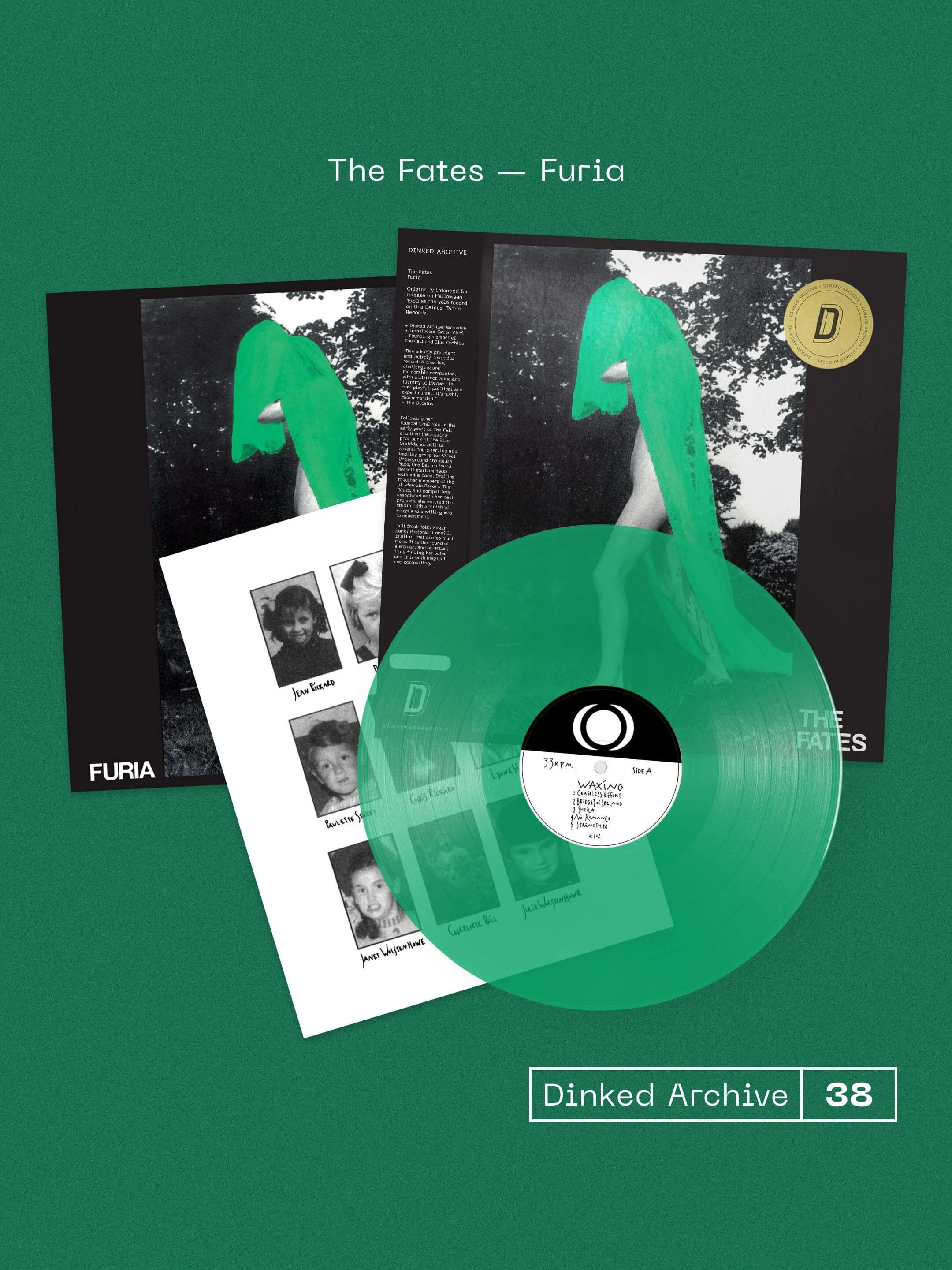 Something beguiling for the Archives!

Furia was the debut of Una Baines&rsquo; (founding member of The Fall and Blue Orchids) The Fates. Somewhere magical between freak folk, Pagan punk and pastoral drone

+ Dinked Edition Archive 38
+ Translucent G