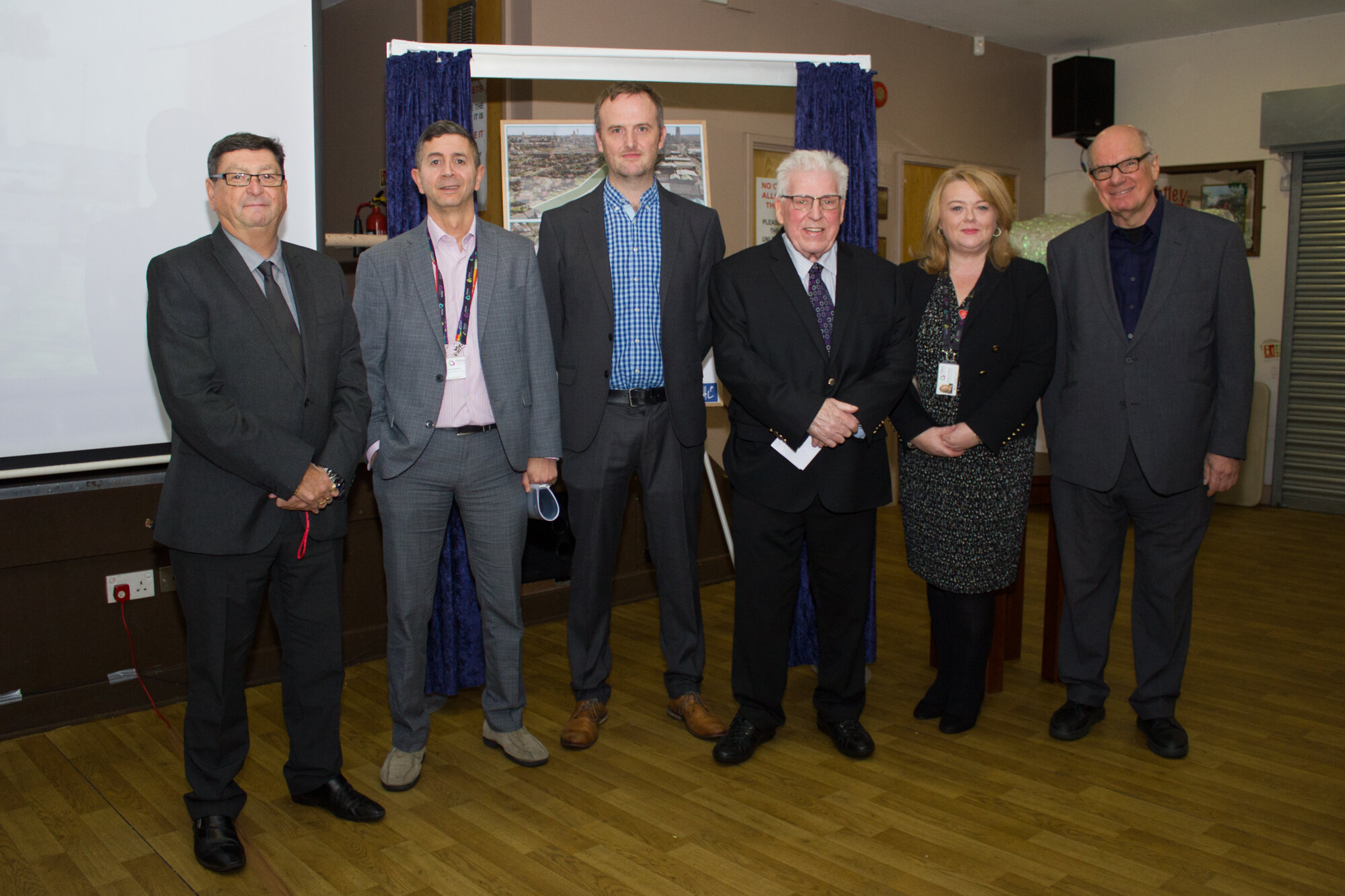 George Evans (CEO of the Eldonians), John Ghader (CEO of Prima Group), Craig Bradley (Specialist in Housing Delivery at Homes England), Tony McGann (Chairperson of the Eldonians), Angela Dodson (Development Manager at Prima Group) and Bill Halsall (Senior Partner at Halsall Lloyd Partnership)