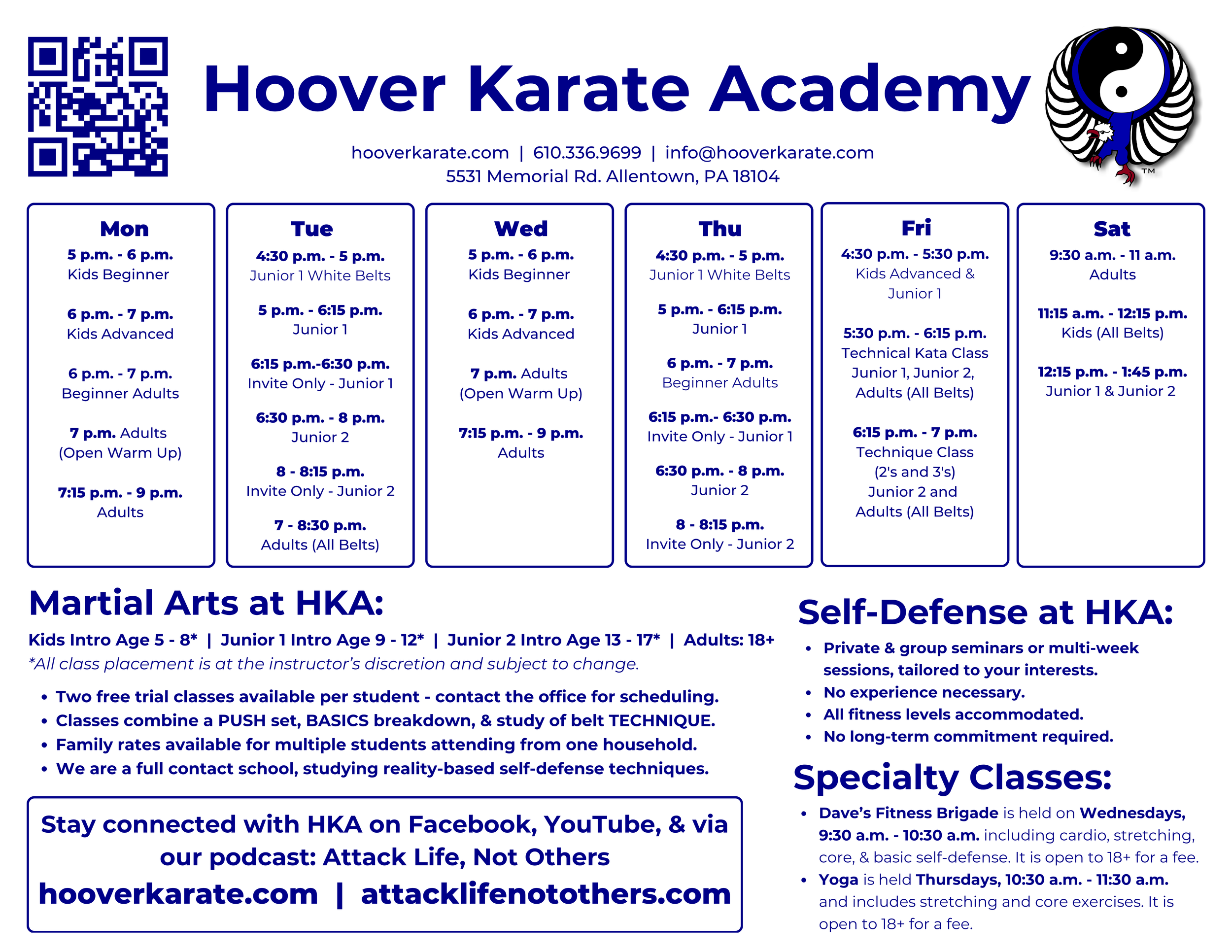 Hoover Karate Class Schedule Calendar