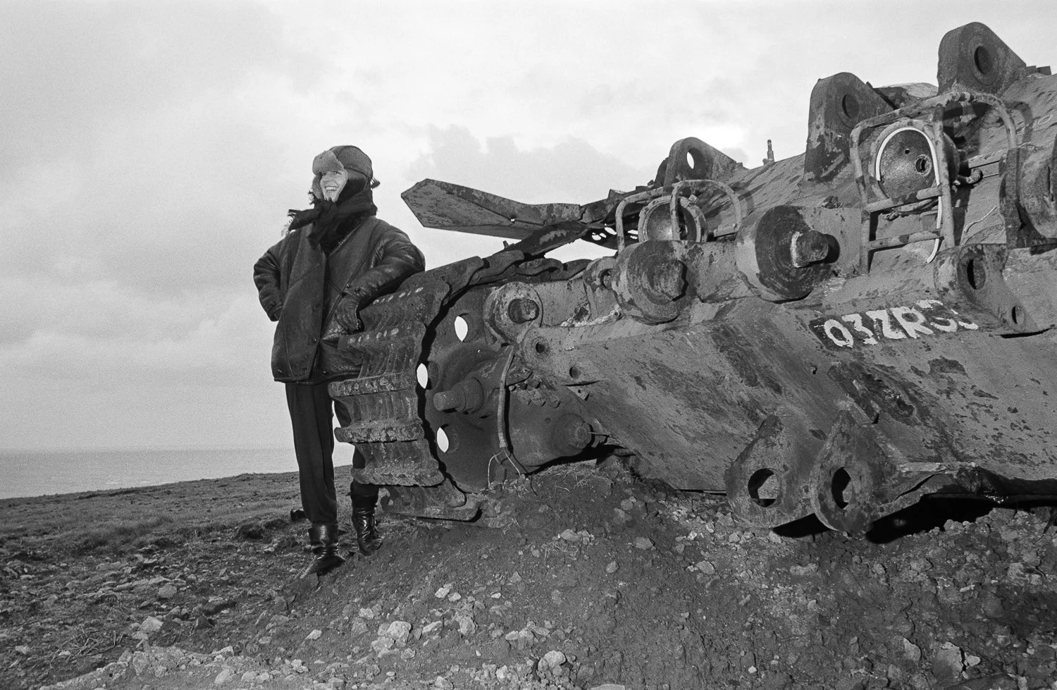 Helen Chadwick, artist (1953-1996) on the Castlemartin firing ranges in 1987
