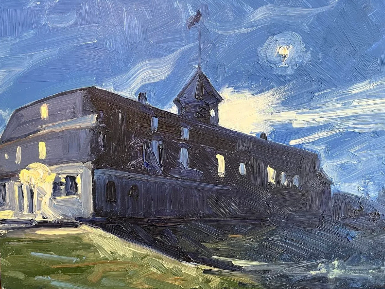 BEN LUSSIER, Monhegan Moonlight. Oil on panel. 10 × 12. 