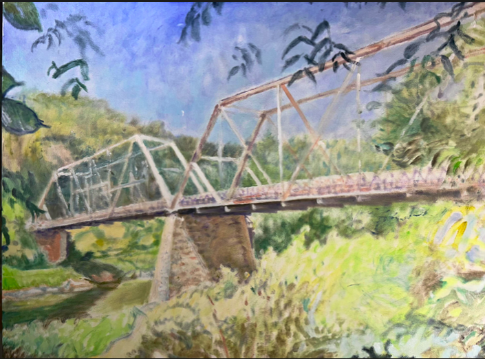 JOE BILGER; Skinners Falls Bridge, OIl on canvas. 20 x 24.