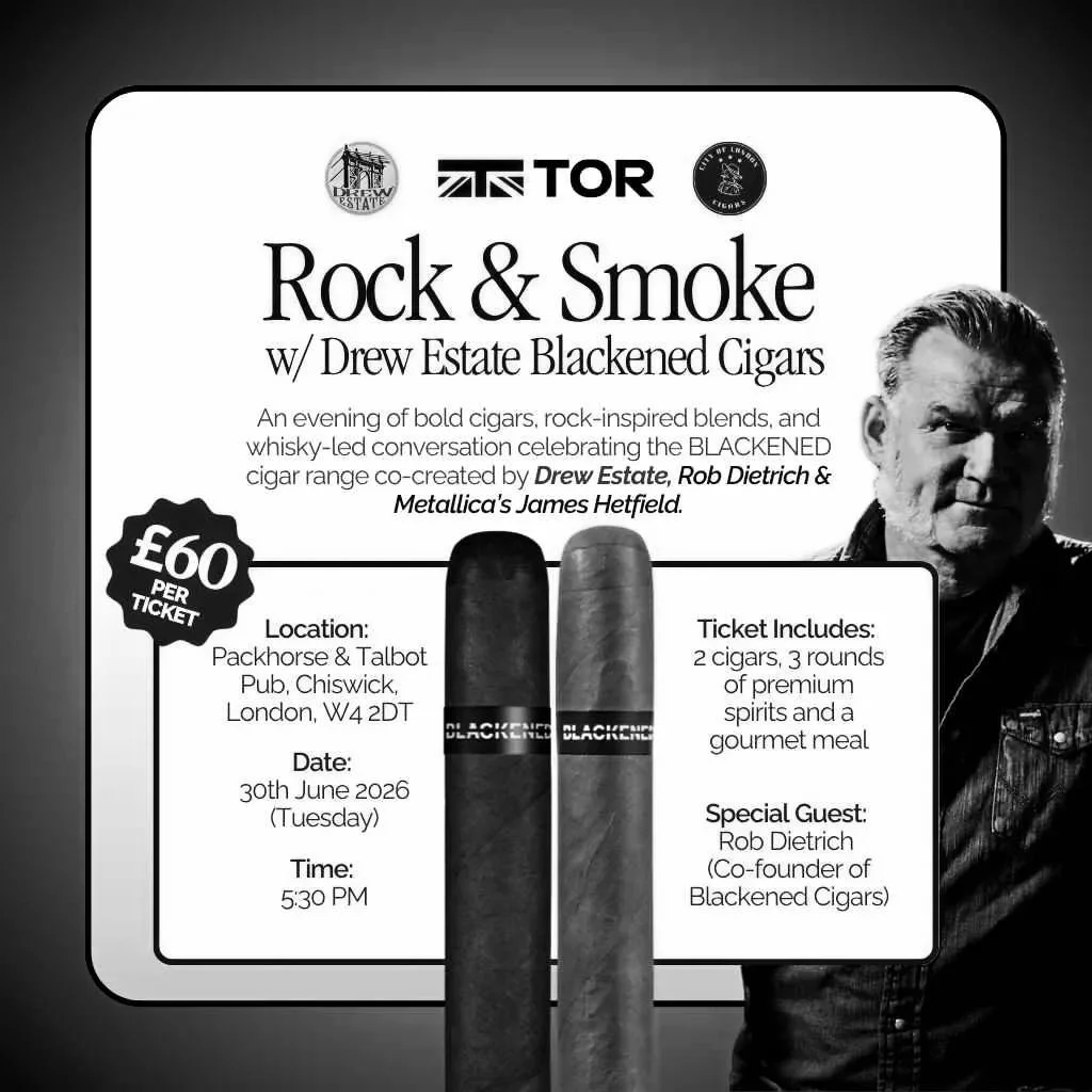 Tor Event promotion with photos of Blackened cigars and Rob Dietrich