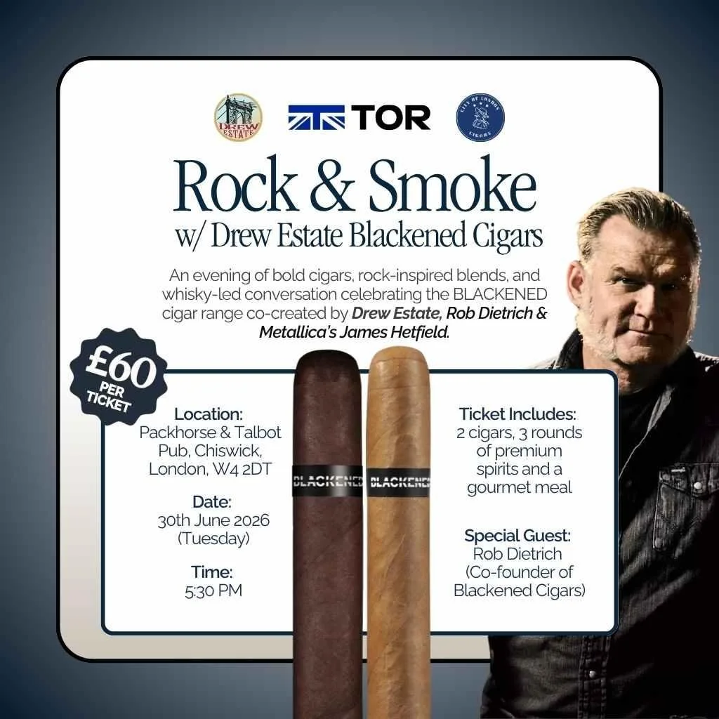 Tor Event promotion with photos of Blackened cigars and Rob Dietrich