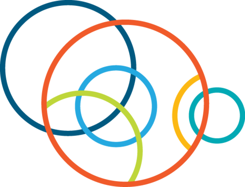 Colorful overlapping circles on white background