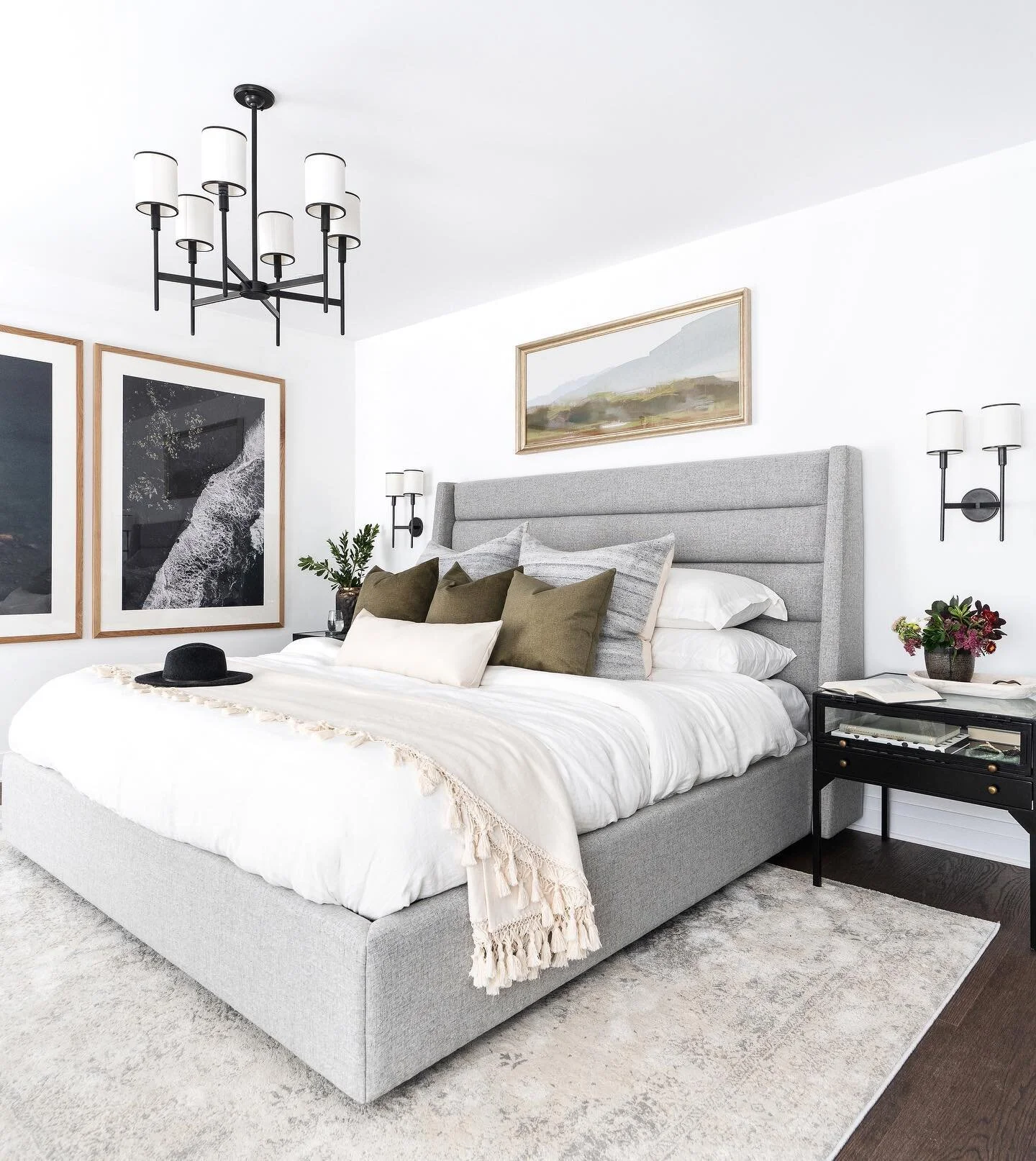 Shop the master bedroom | Elgin Bed , Abbey Double Wall Sconce , Coyman Side Table , Ariana Lumbar Pillow