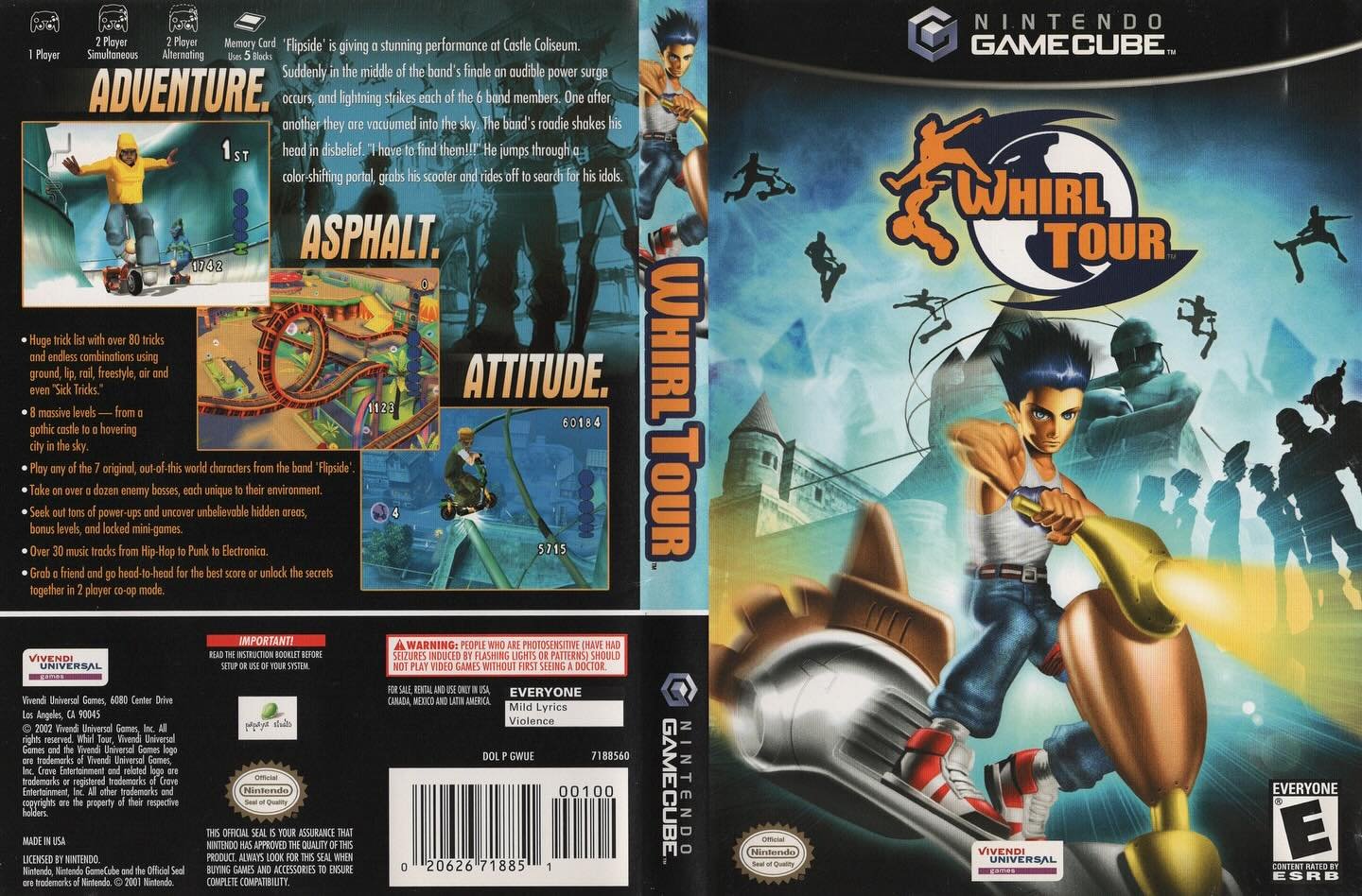 Whirl Tour (GameCube) developed by Papaya Studio and published by Vivendi Universal Games

#whirltour #vivendiuniversalgames #gamecubegames #nintendogamecube #nintendogames #nintendocollection #nintendogamer #videogameboxart #gamecover #retrovideogam