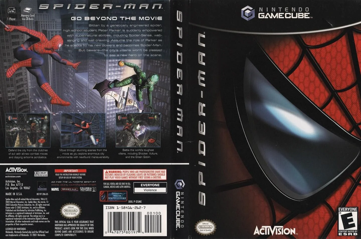 Spider-Man (GameCube) developed by Treyarch and published by Activision

#spidermangame #treyarchgaming #gamecubegames #nintendogamecube #gamecubecollection #nintendogamer #nintendocollection #videogameboxart #gamecover #retrovideogames #gamecollecto