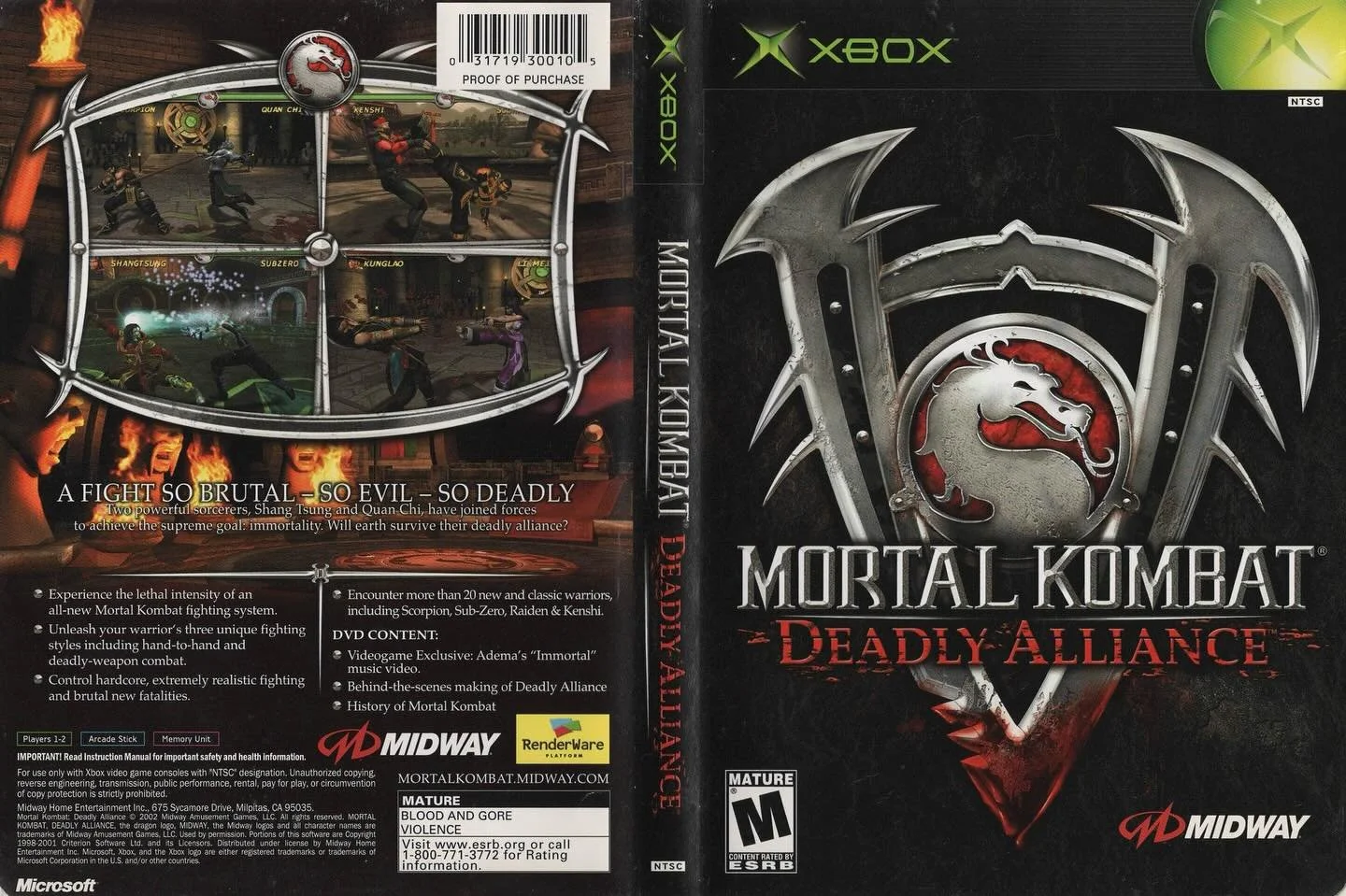 Mortal Kombat: Deadly Alliance (Xbox) developed and published by Midway

#mortalkombat #mortalkombatdeadlyalliance #midwaygames #mortalkombatgame #originalxbox #xboxgames #xboxgamer #videogameboxart #gamecover #retrovideogames #gamecollector #videoga