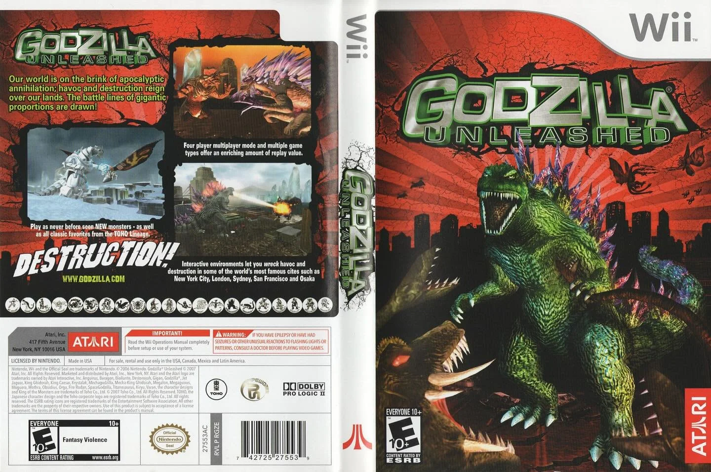 Godzilla: Unleashed (Wii) developed by Pipeworks Software and published by Atari

#godzillaunleashed #godzillakingofthemonsters #godzilladay #nintendowii #nintendowiigames #wiigames #nintendogames #videogameboxart #gamecover #retrovideogames #gamecol