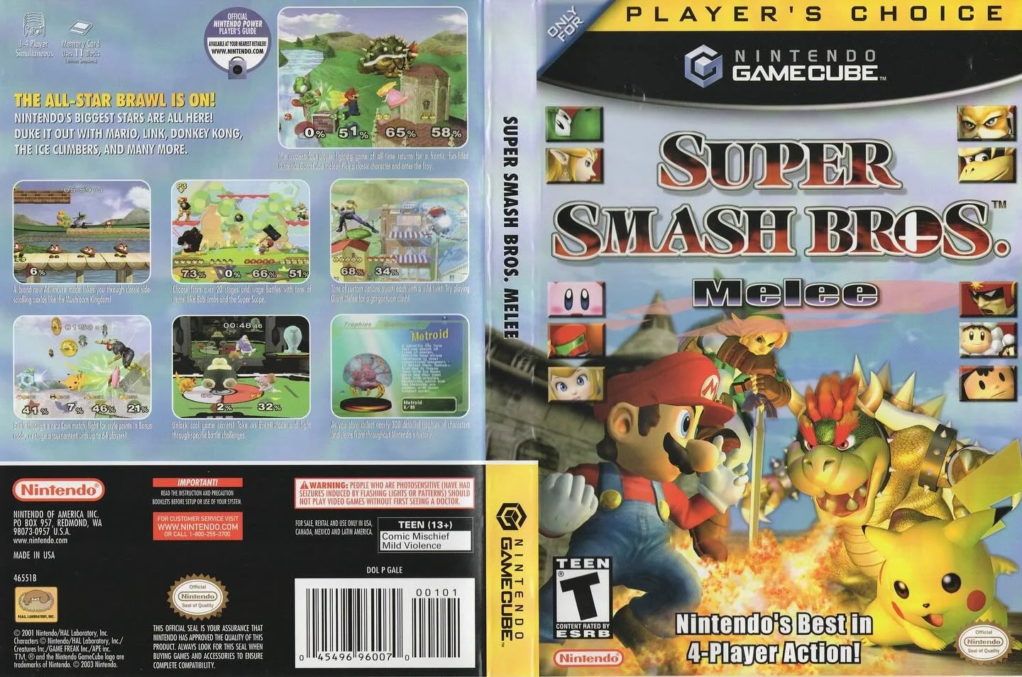 Super Smash Bros. Melee (GameCube) developed by HAL Laboratory and published by Nintendo 

#supersmashbrosmelee #supersmashbros #hallaboratory #nintendogamecube #gamecubegames #nintendogames #nintendogamer #videogameboxart #gamecover #retrovideogames