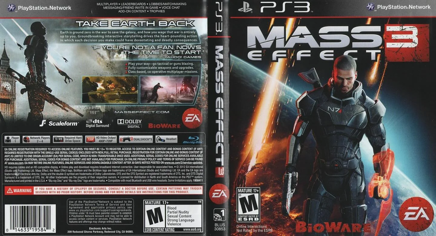 Mass Effect 3 (PS3) developed by BioWare and published by Electronics Arts

#masseffect #masseffect3 #masseffecttrilogy #electronicarts #bioware #playstation3 #ps3games #videogameboxart #gamecover #retrovideogames #gamecollector #videogamecollection