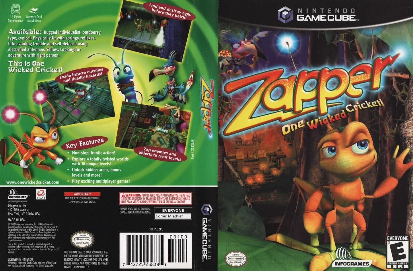 Zapper: One Wicked Cricket! (GameCube) developed by Blitz Games and published by Infogrames Interactive

#gamecubegames #nintendogamecube #nintendogamer #gamecover #videogamecollection