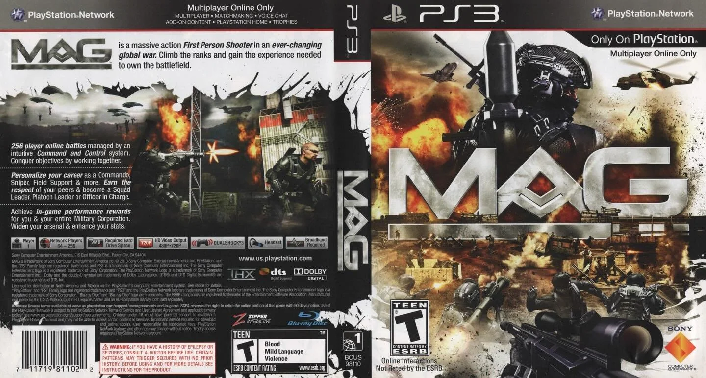 MAG (PS3) developed by Zipper Interactive and published by Sony Computer Entertainment 

#playstation3 #ps3games #sonycomputerentertainment #gamecover #videogamecollection