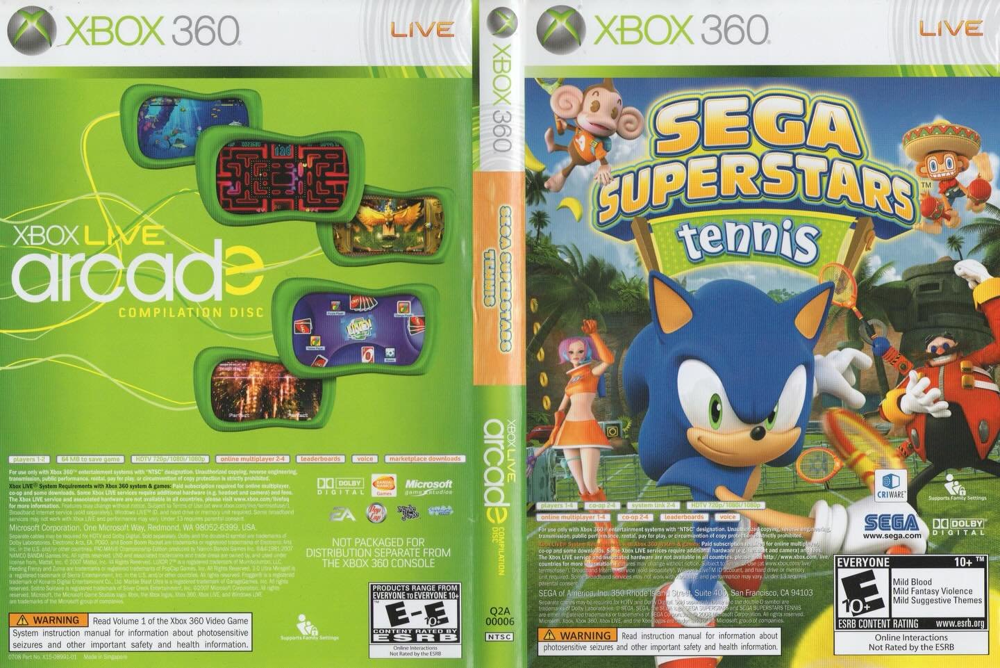 Xbox Live Arcade Compilation Disc developed by various and published by Microsoft Game Studios + Sega Superstar Tennis developed by Sumo Digital and published by Sega - dual pack (Xbox 360)

#xboxlive #segagames #xbox360 #gamecover #videogamecollecti