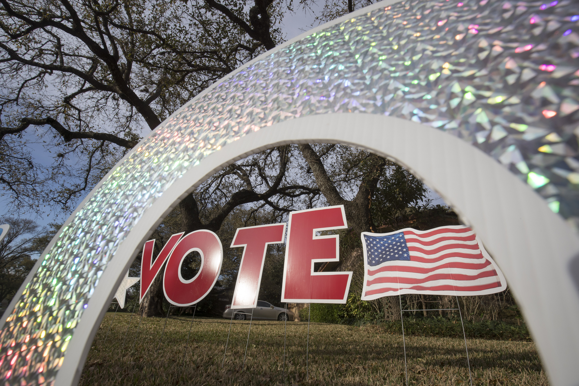 Yard signs promote voting, Austin 