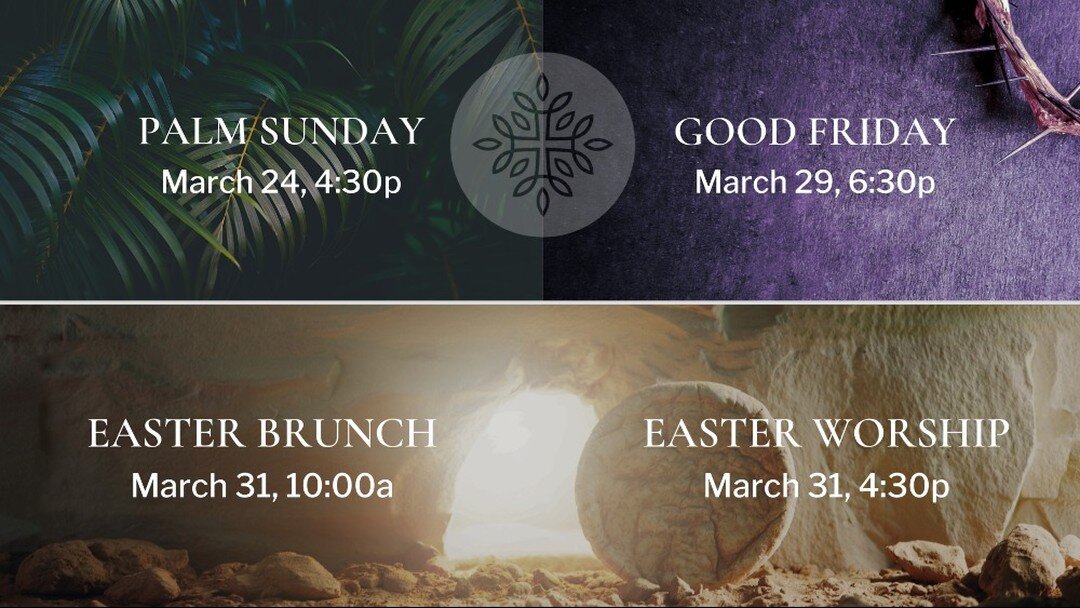 If you're looking for a church to visit this Holy Week and Easter, we'd be honored if you joined us!

Worship gatherings are at 50 Bennington Street for Palm Sunday, Good Friday, and Easter Worship. Easter Brunch is located at the Bremen Street Park 