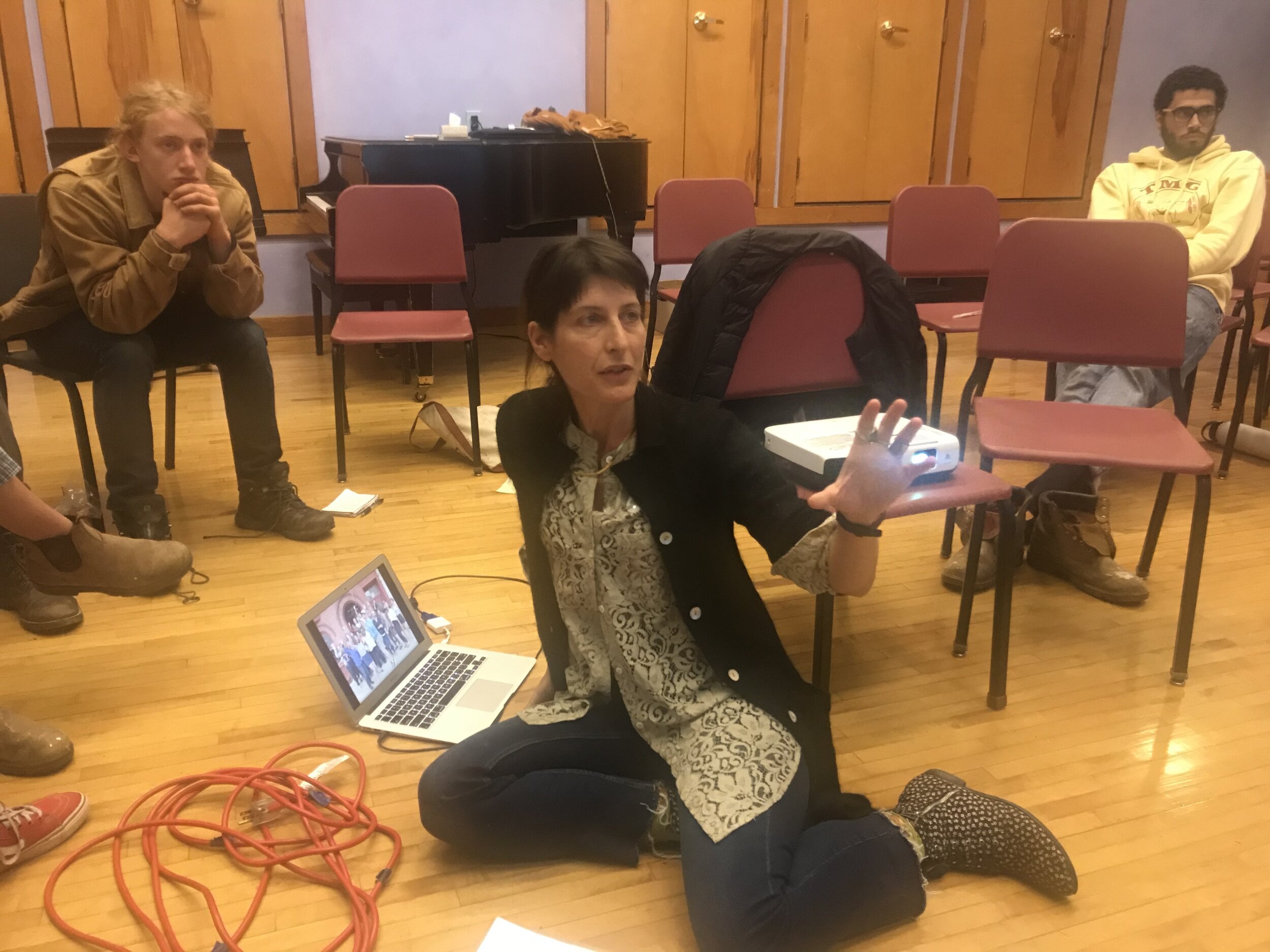 Scenes from Seminar with Suzanne Snider, founder/director of Oral History Summer School discussing unheard voices in histories and how ethics and morality can create exclusion.