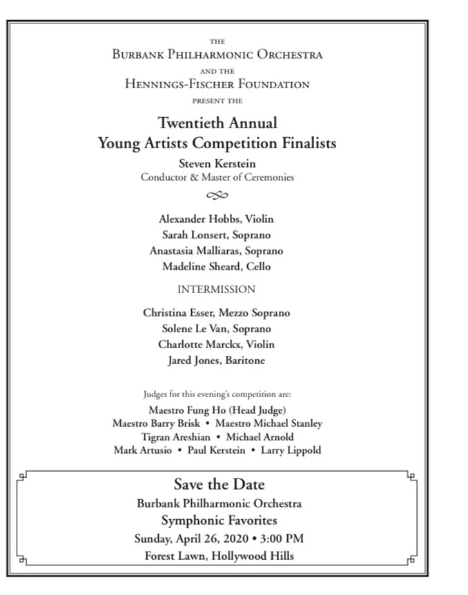 Burbank Hennings Fischer Young Artist Competition Finals
