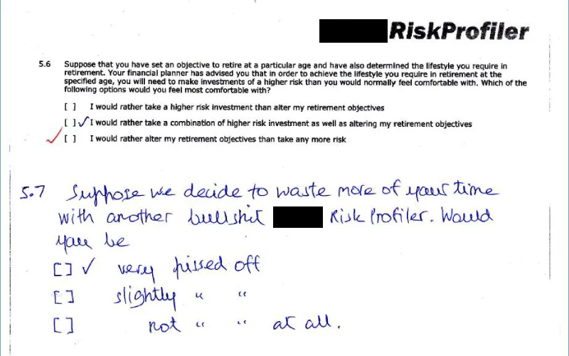 Not-so-subtle client feedback on a risk profile questionnaire