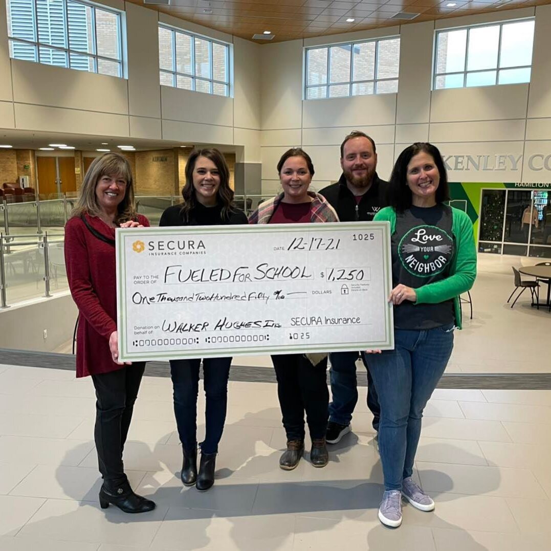 Thank you to WalkerHughes Insurance and SECURA Insurance for the donation to Fueled For School! This donation, and all donations (up to $15,000) through December 25, will be matched! This money will be used to purchase food for weekend meal packs and