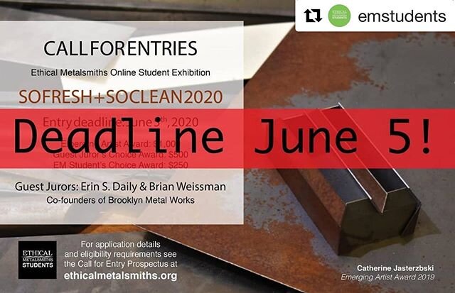 #Repost @emstudents
・・・
STUDENTS! We know this was a weird semester, but we also know you have amazing work to show!
...
Metal is not a requirement for this show!
...
✨Time is running out! ✨
Don't miss out on this excellent annual exhibition and $$$ 