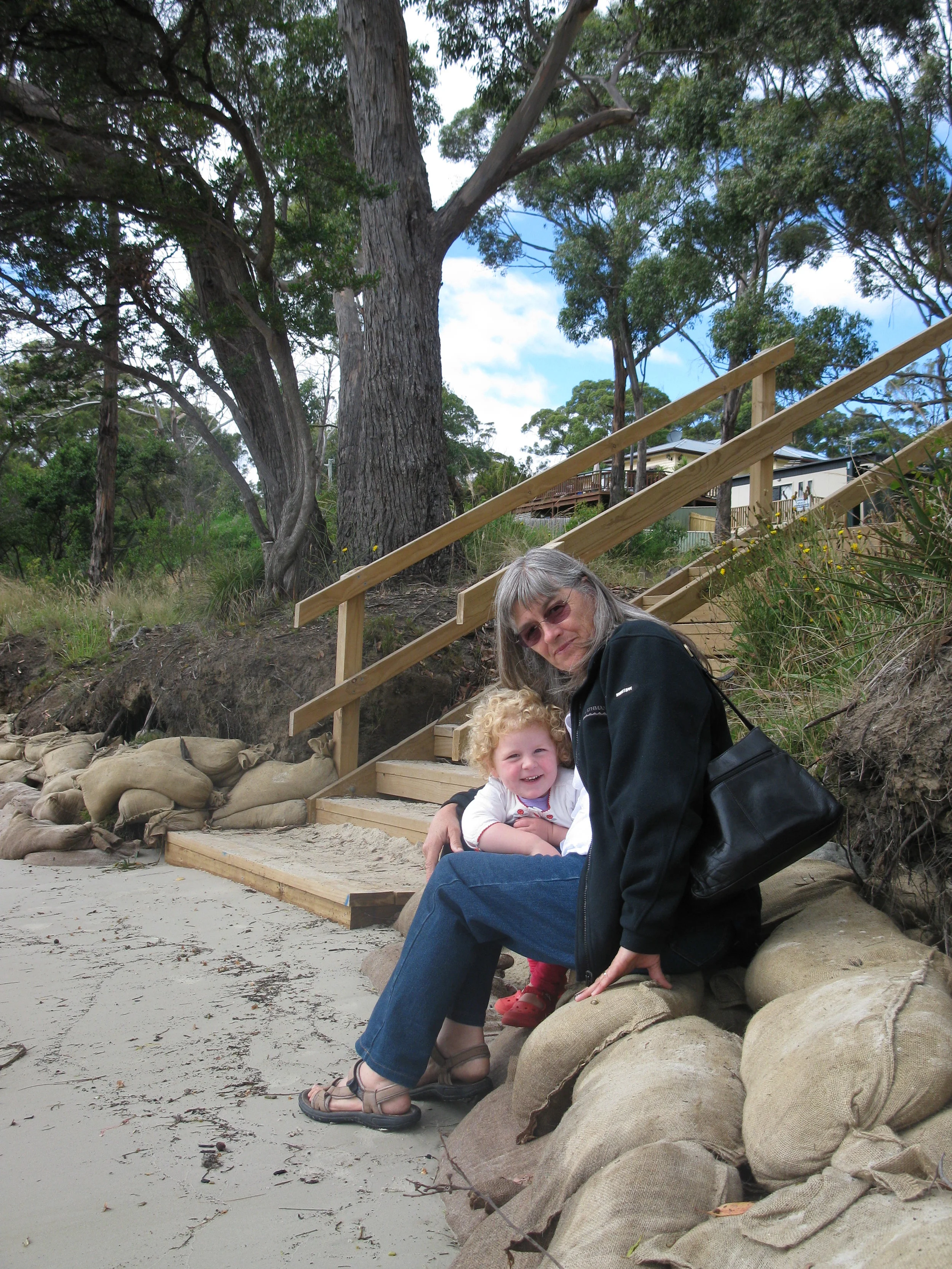 Flora and her grandaughter on Conningham Beach