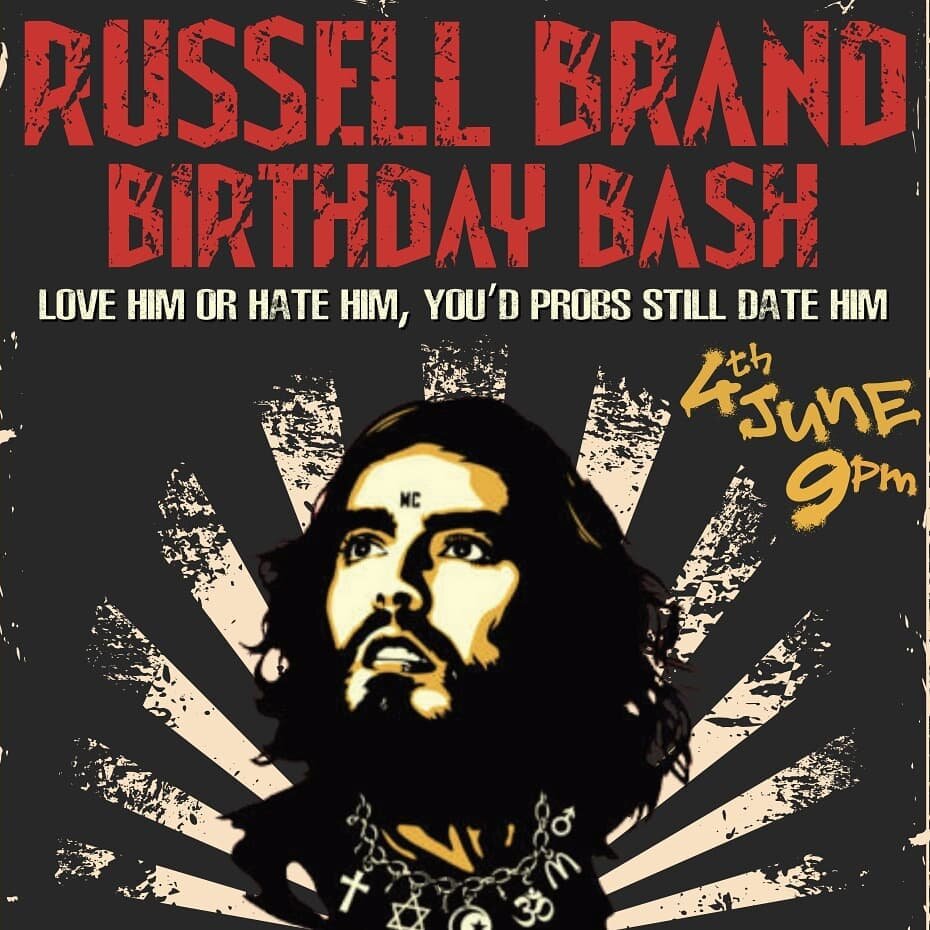 Why? Because who the hell wouldn't want to go to a @russellbrand themed birthday party!? We're celebrating the affable chap's expulsion from the uterus in style on Friday June 4th at the @leadbeaterhotel. There'll be bands, DJs, and Russell Brand the