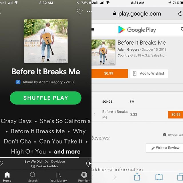 &ldquo;Before It Breaks Me&rdquo; can be found on SPOTIFY and GOOGLE PLAY as well 👊