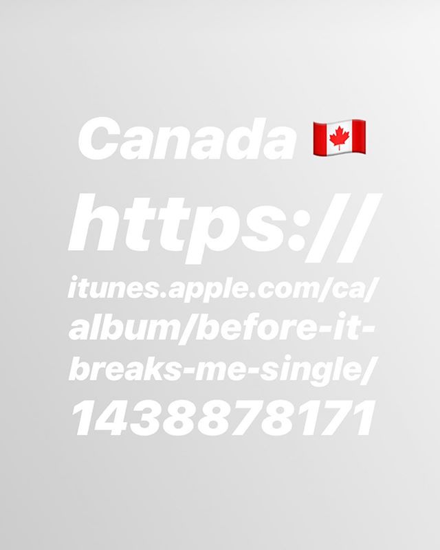 Here&rsquo;s the iTunes link for my new single in Canada 🇨🇦👊