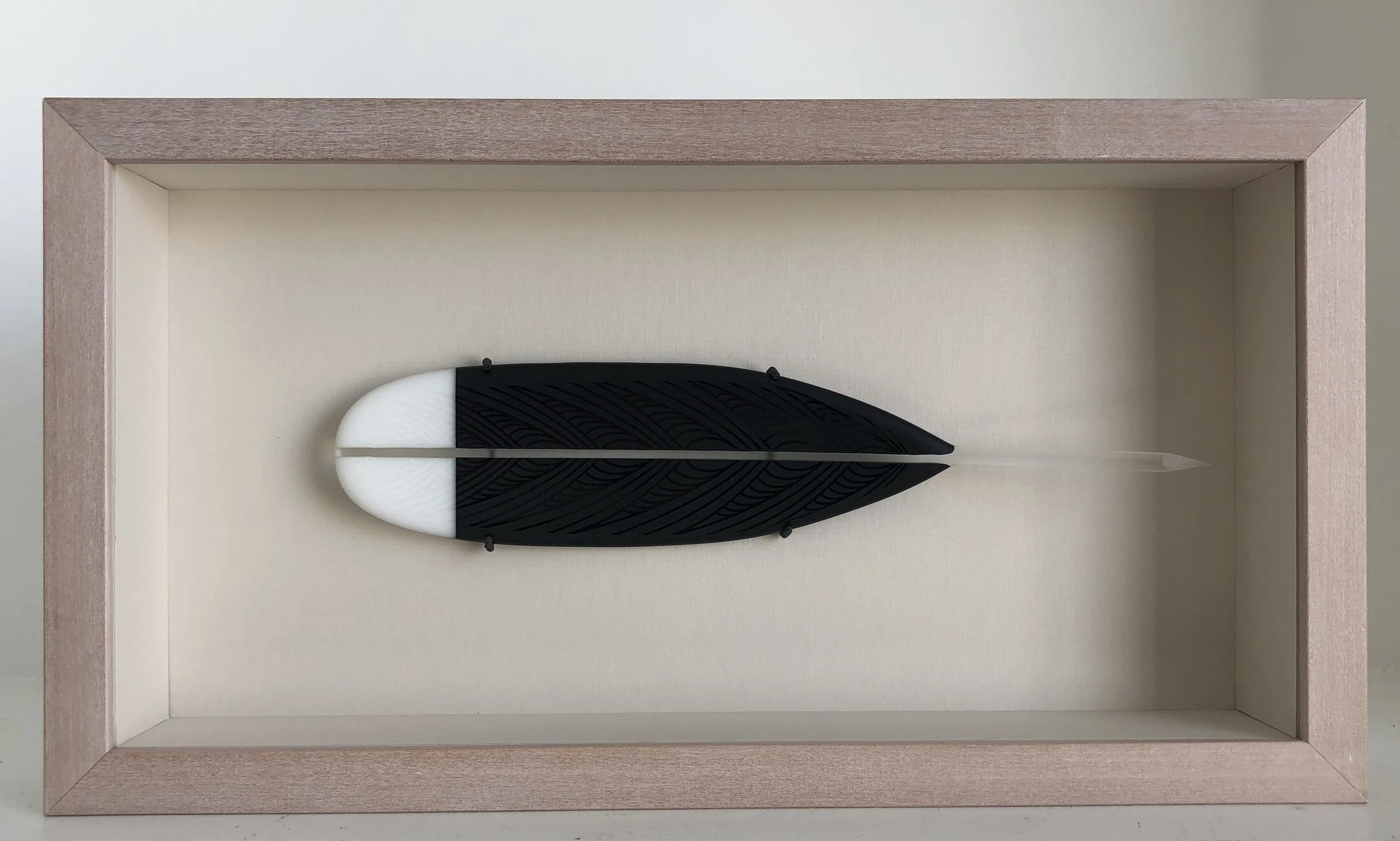  Glass feather by Kahu Design in Recycled red Beech frame   https://www.kahu.design/  