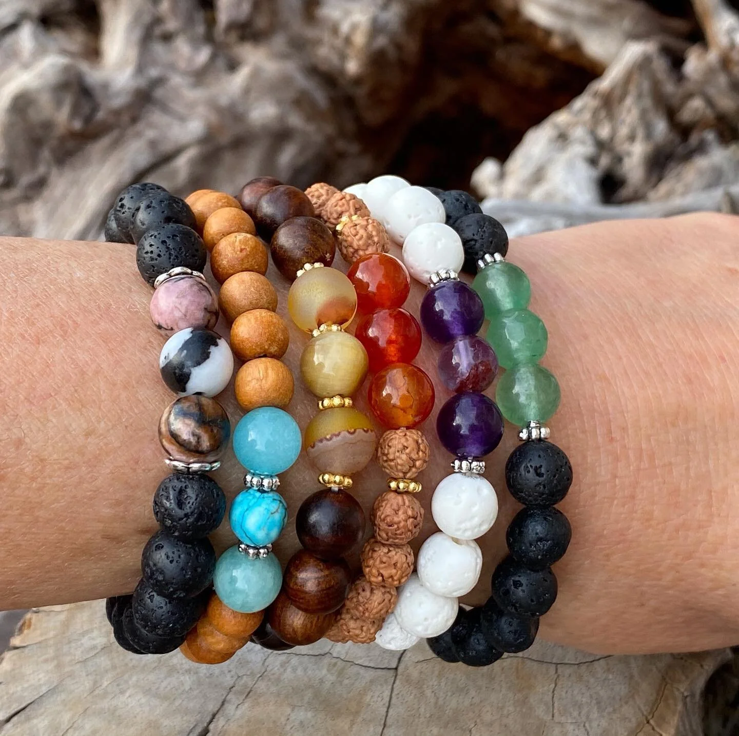 Which Mala bracelet shall I wear today? Oh all of them 😉📿💕 #malabraceletkit #mala #bracelets #makeityourself #gift #christmasgifts #creative #crystals #108beads #japa #yogajewellery #yogalover #meditation #handmade #crafts