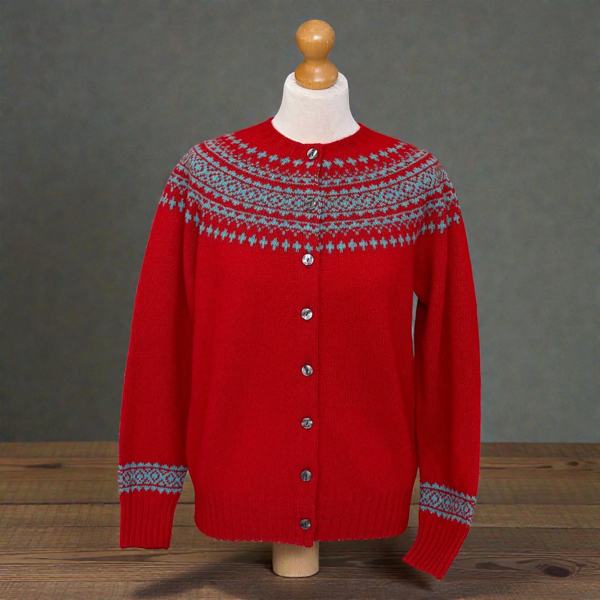 Harley Yoke Cardigan,  Cardinal/Hummingbird