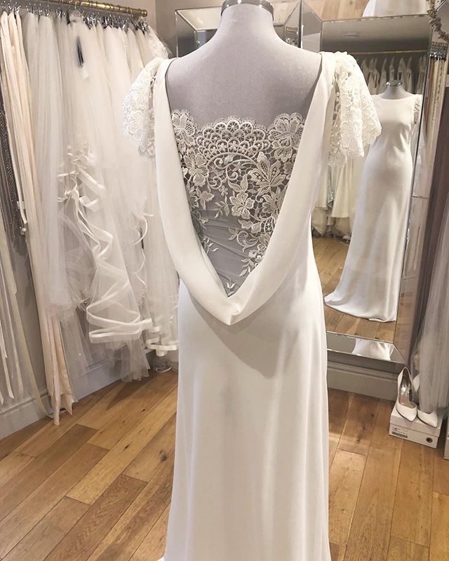 CHARLIE BREAR • how beautiful is Trine by @charlie_brear with new back panel and sleeves just so so beautiful 💕 #charliebrear #whitebridewales #bridalboutiquenarberth #visitnarberth #newin #gown #weddingdress #weddingswales #pembrokeshireweddings #bridal #luxebride #specialgown #detail #optional