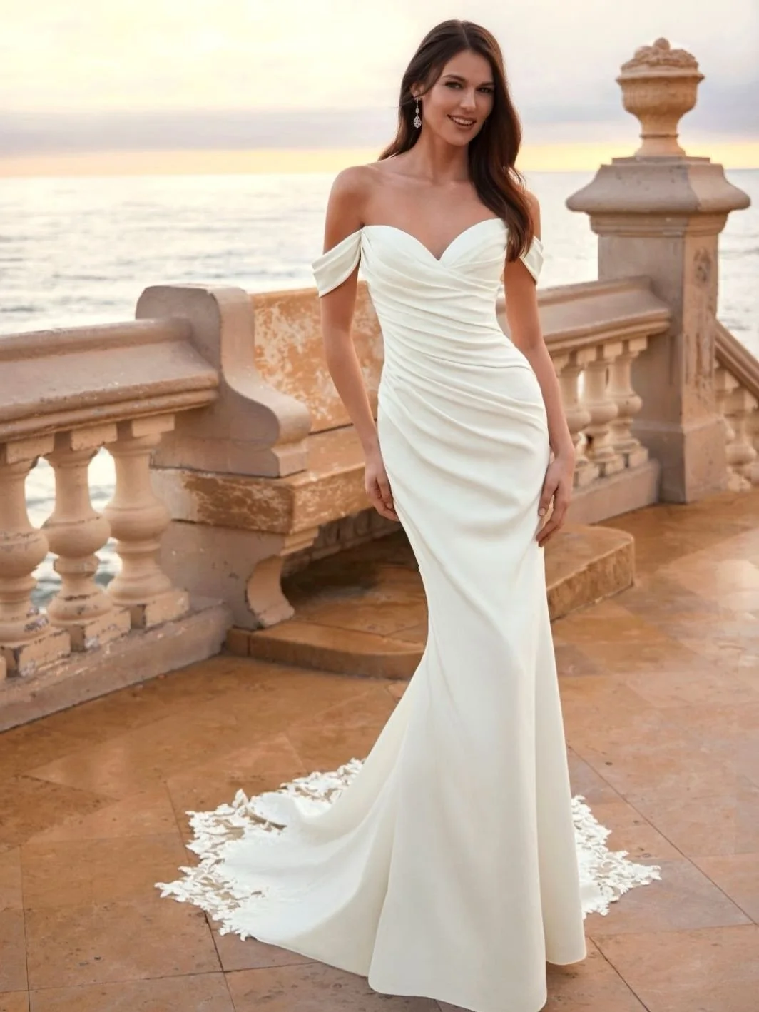 FIE- NEW 2027 gown @enzoani has arrived✨
With the on trend ruched bodice, pretty lace detail on the back and train and off the shoulder straps FIE is so stylish and so lovely on&hellip;. The fabric is a gorgeous gloss crepe and again just beautiful t