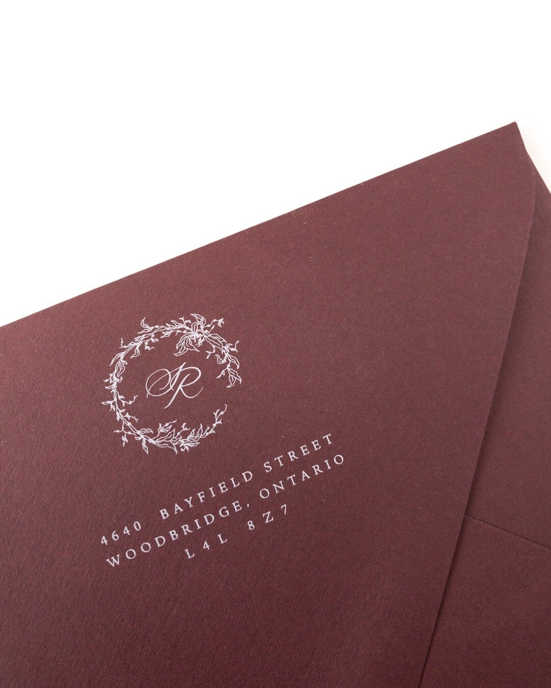 Today we are thankful to be a part of this amazing community. To share special moments with wonderful people, and to be a small part of peoples' special days. Happy Thanksgiving! White ink printing on Colorplan Claret envelope.