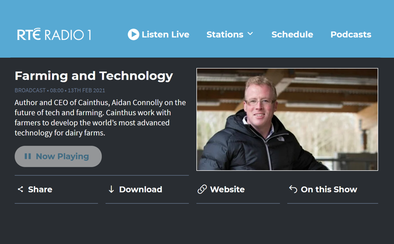 Cainthus on Irish radio RTE 1 on the future of Farming &amp; Technology 