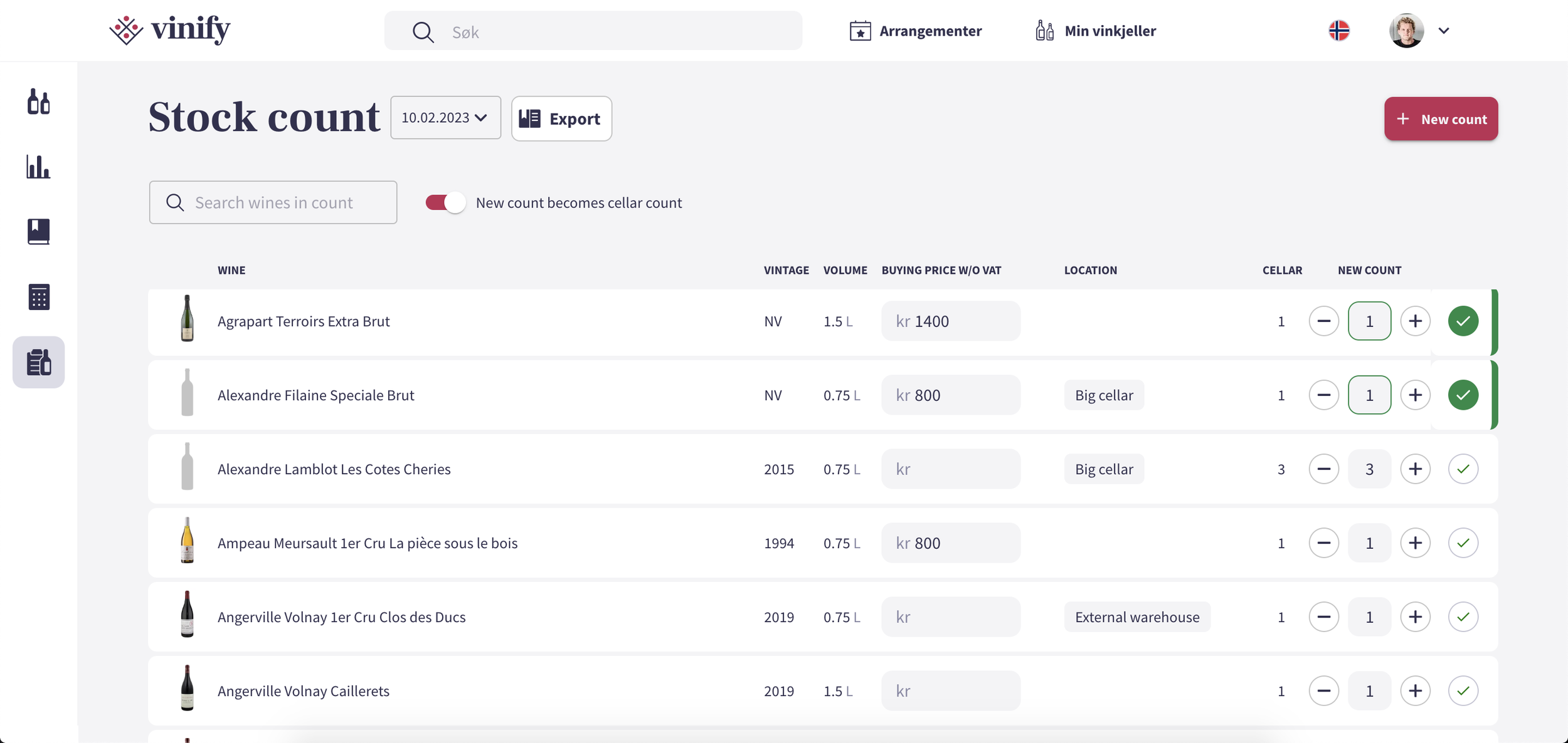 Vinify lanserer varetelling for restauranter