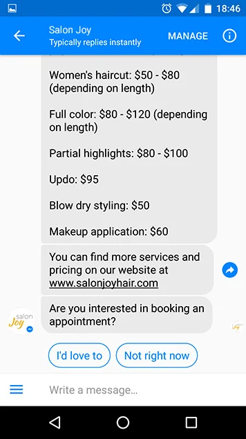 salon chatbot