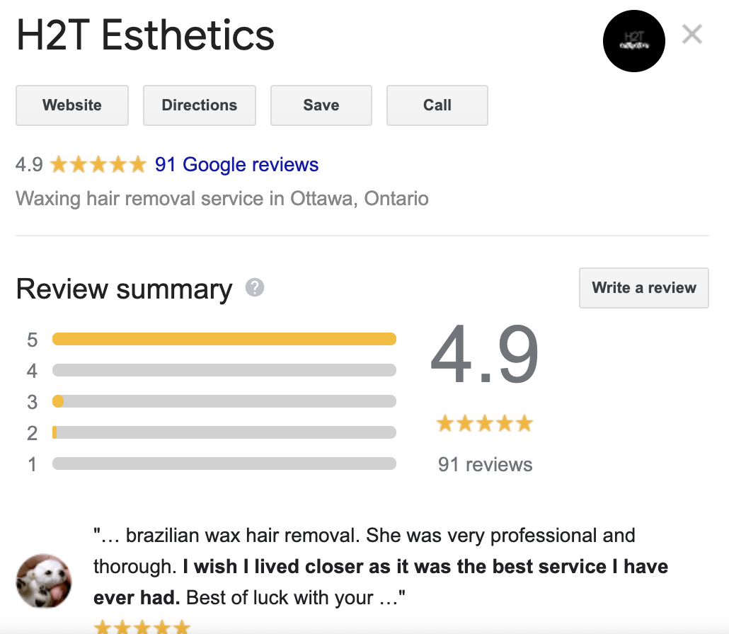 H2T Esthetics google my business reviews