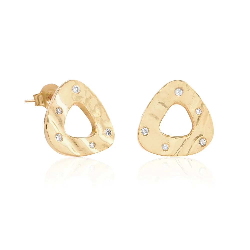 Gold Open Trilatrale Pavé Earrings