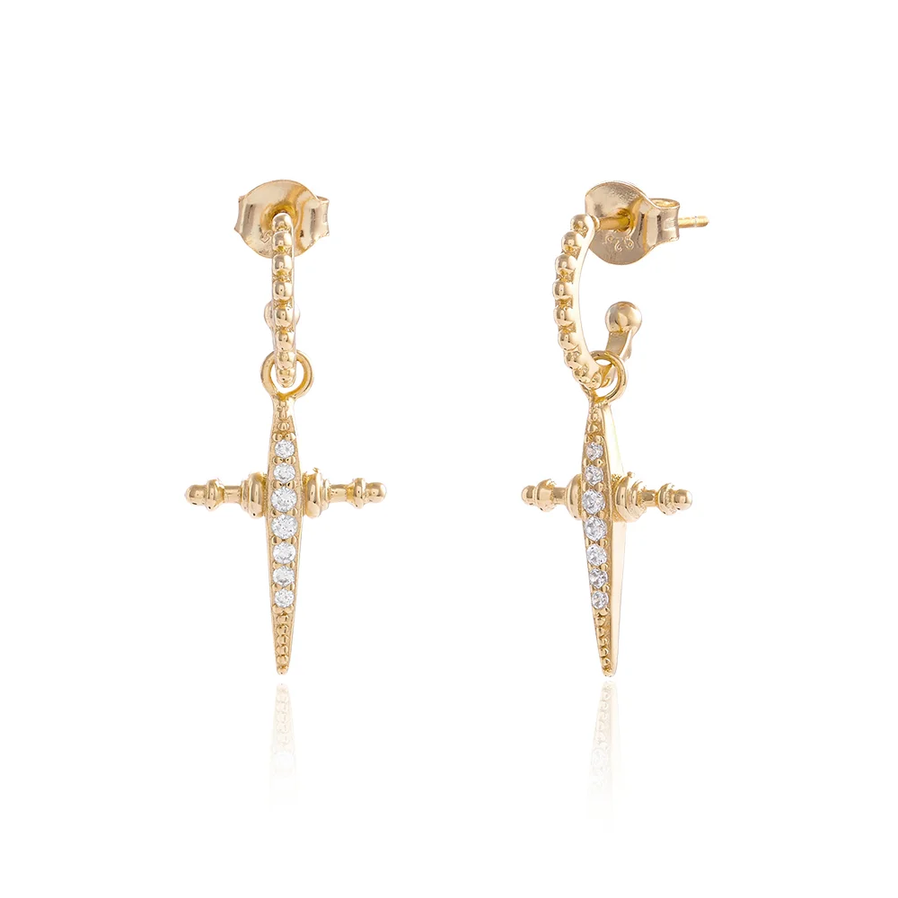 Gold Pavé Dagger Hoop Earrings