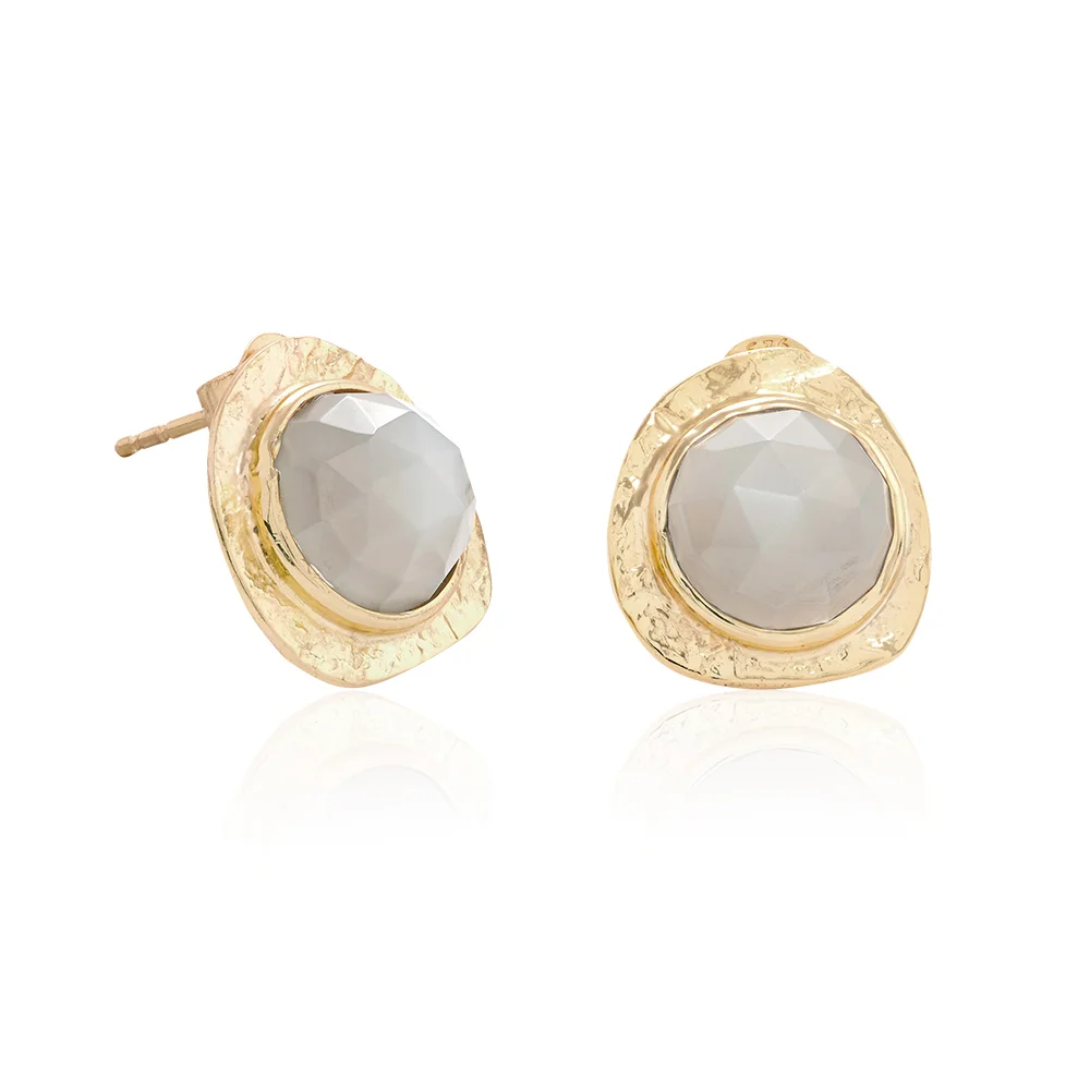 Gold Textured Dome Moonstone Earrings