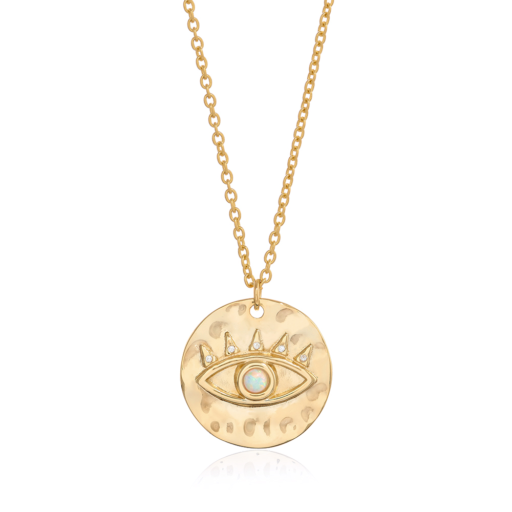 Gold Hammered Evil Eye Necklace