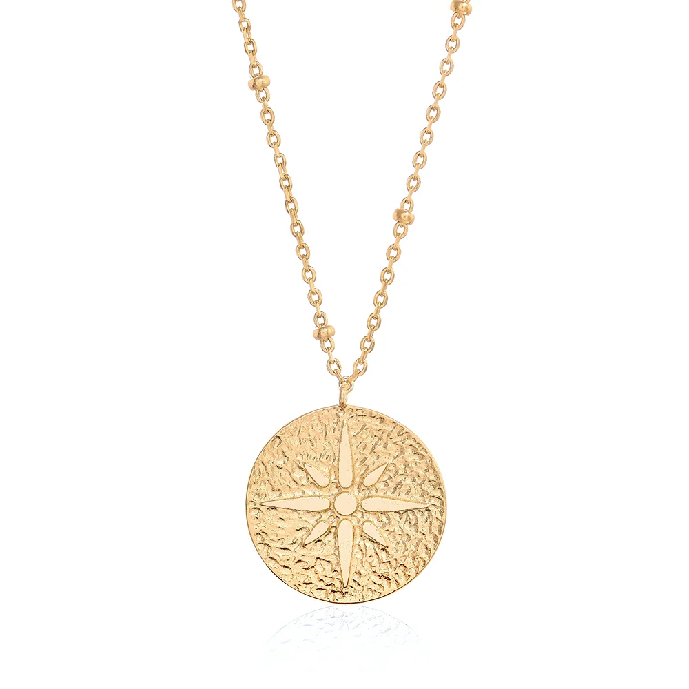 Gold Roman Compass Coin Necklace